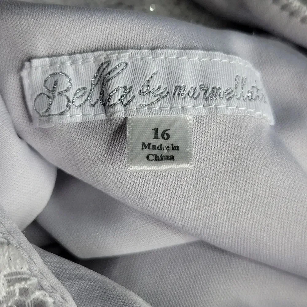 BELLA BY MARMELLATA‎ White and Gray Tulle Sleeveless Dress Costume Size 16 Youth
